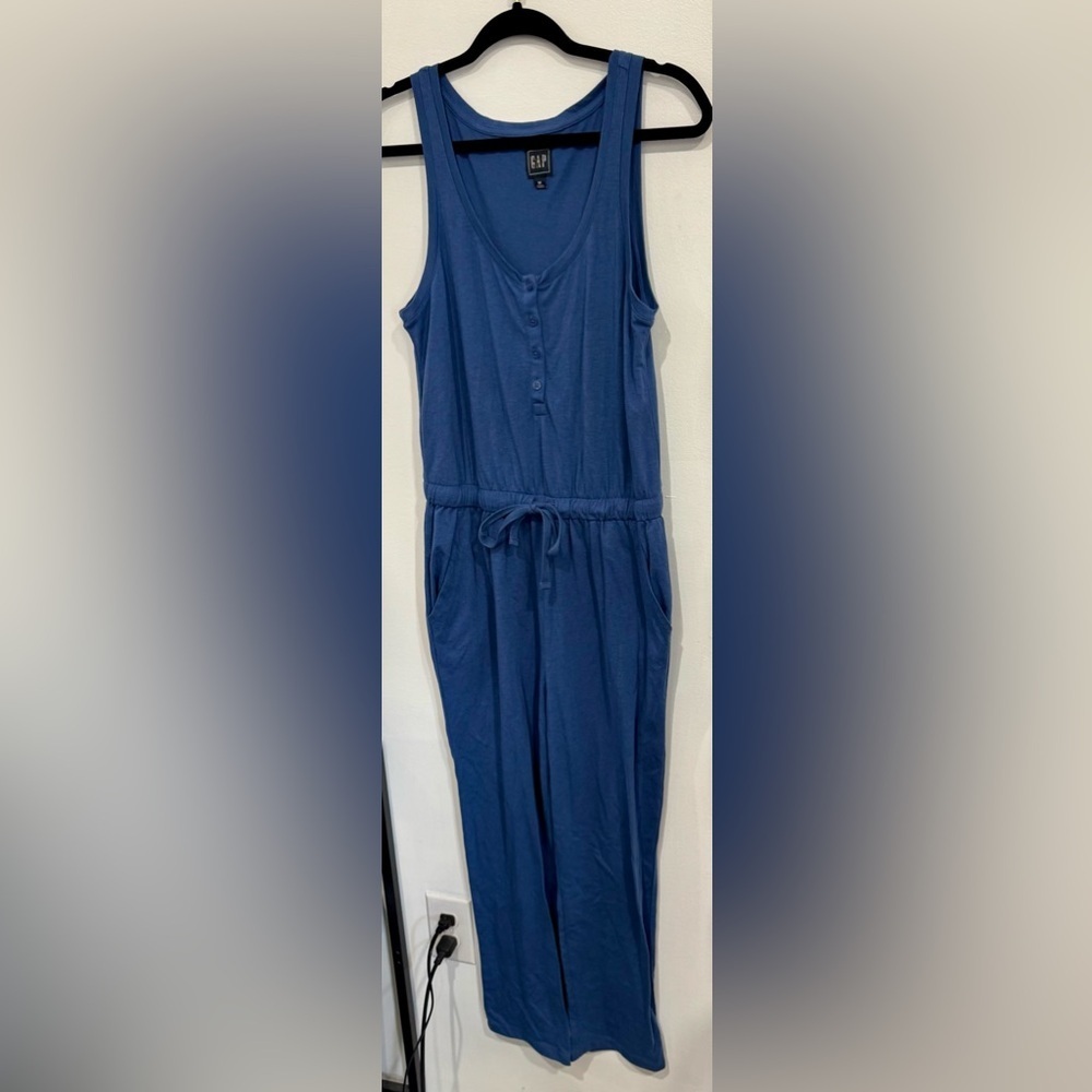 GAP Blue Sleeveless Henley Jumpsuit